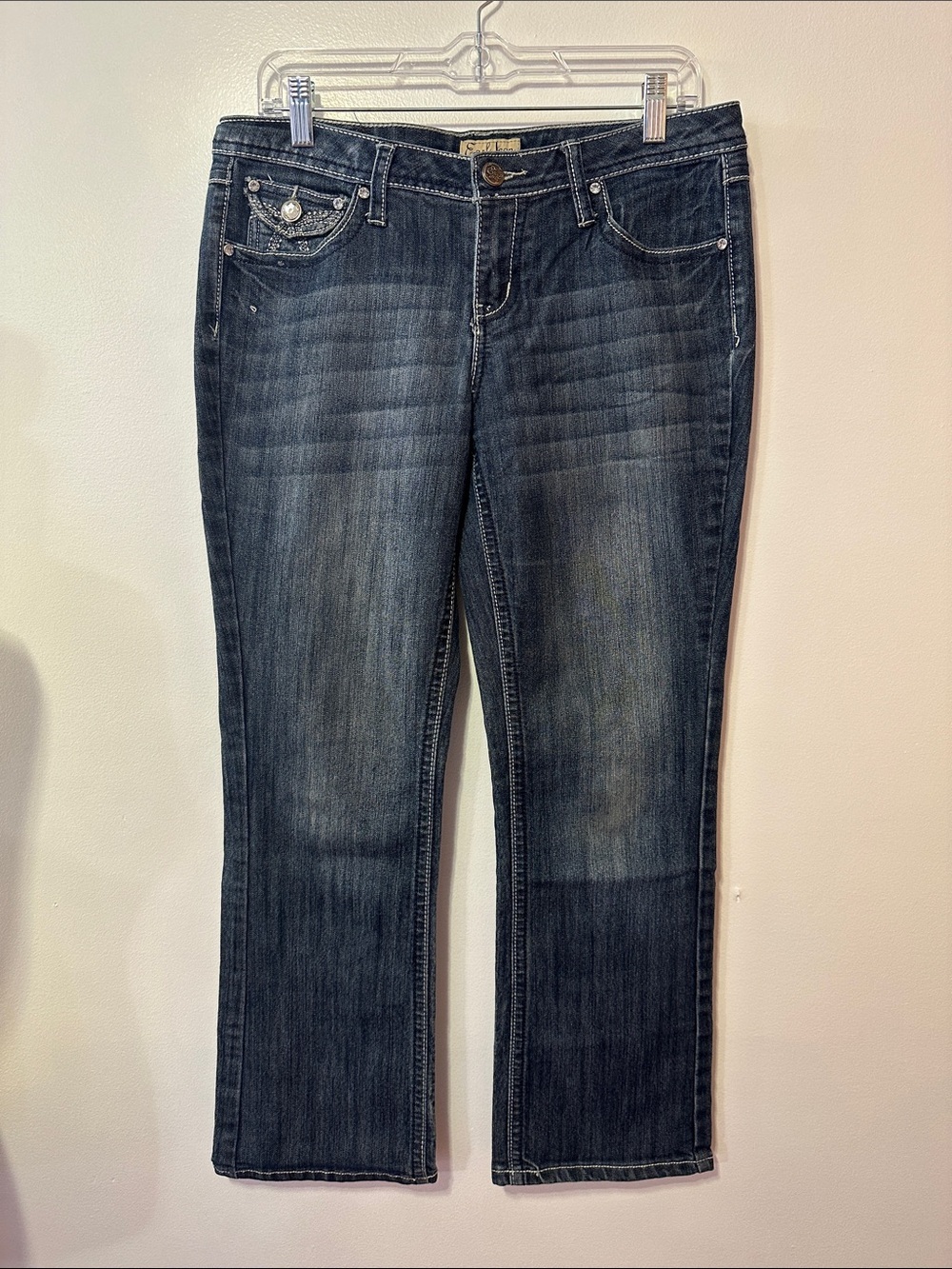 Earl Jean Women's Size 6P Dark Wash Bootcut Jeans Embellished Pockets